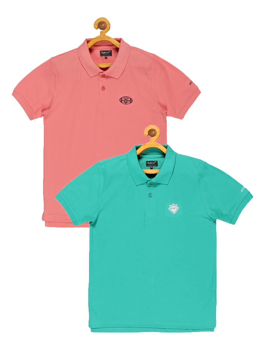 Dollar Boys Coral & Green Set of 2 Solid Polo Collar T-shirt