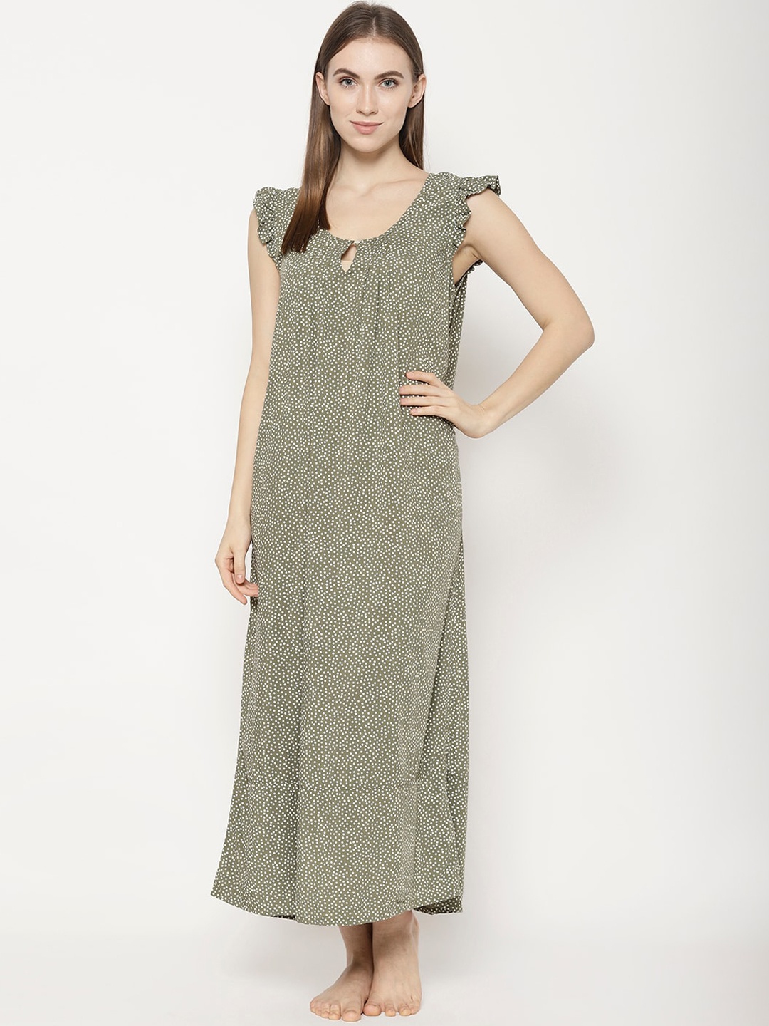 

COASTLAND Olive Green Printed Nightdress