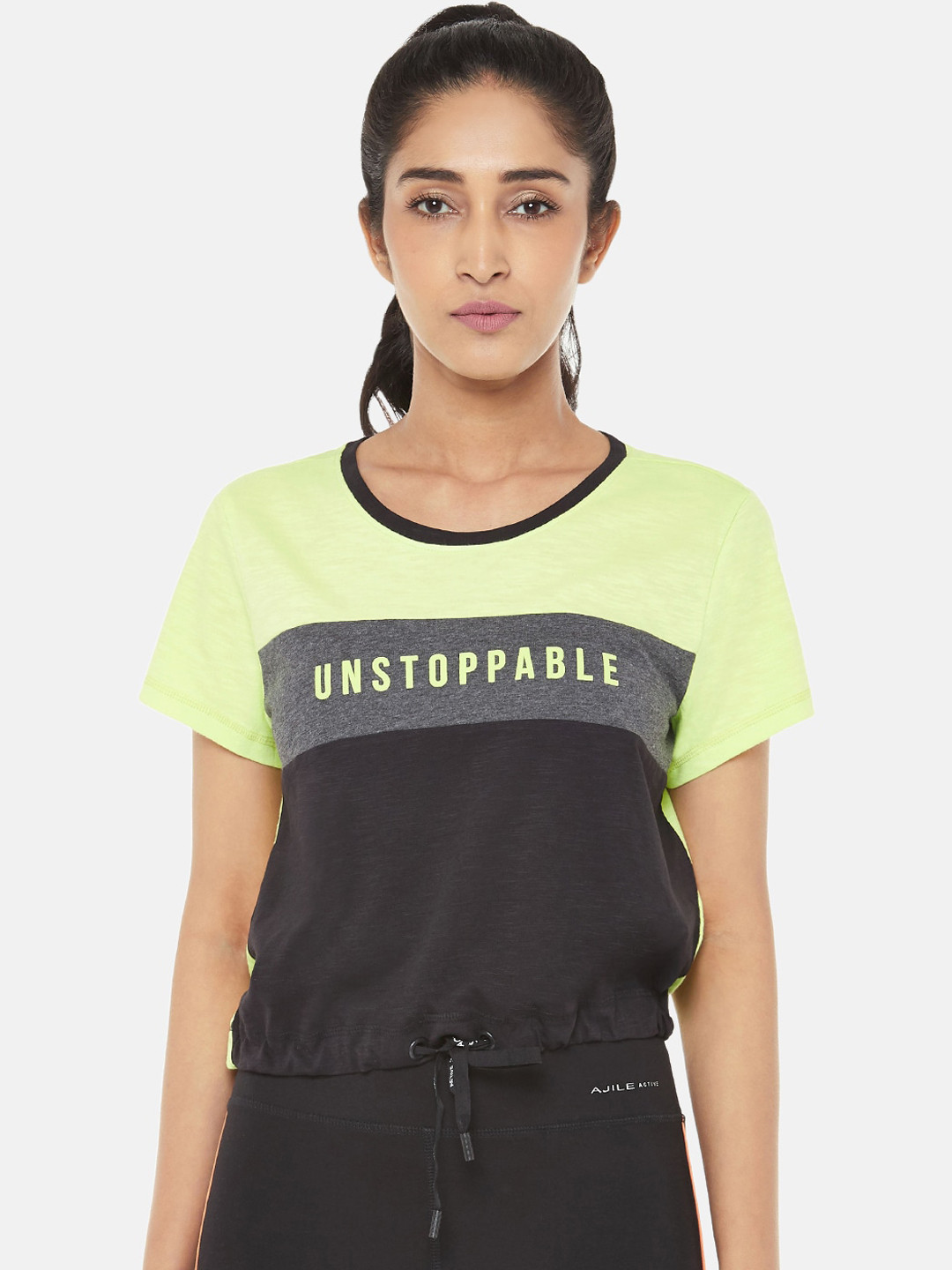 

Ajile By Pantaloons Green & Black Printed Pure Cotton Regular Top