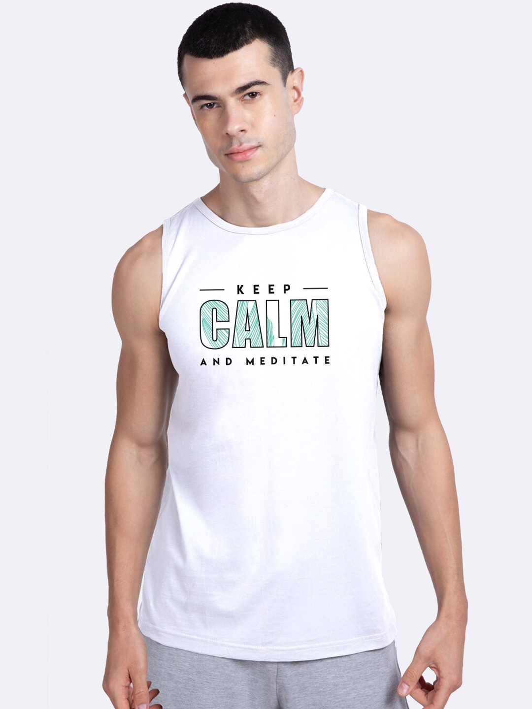 

Bewakoof Men White & Green Printed Innerwear Vest
