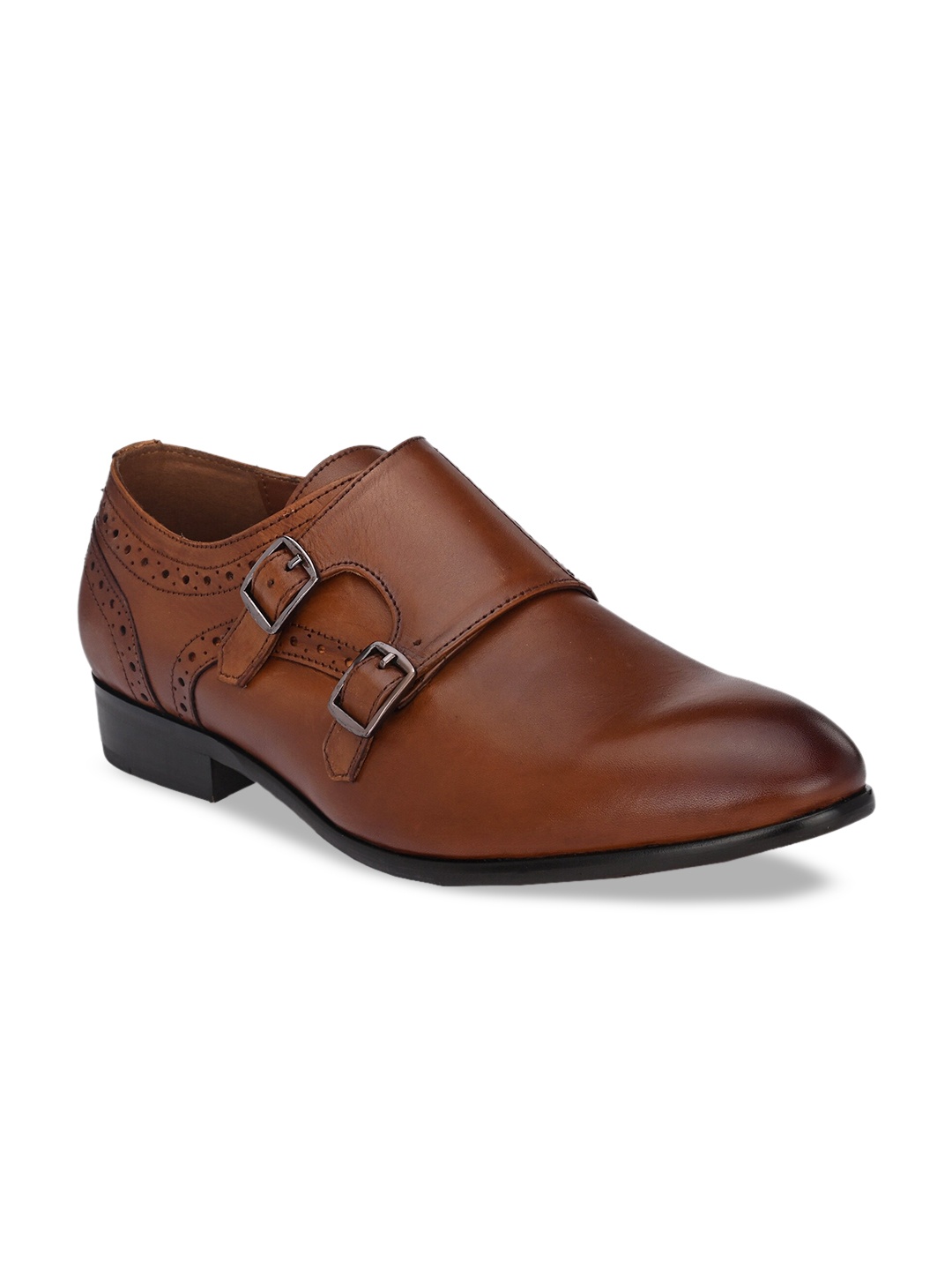 

San Frissco Men Tan Brown Solid Leather Formal Monks