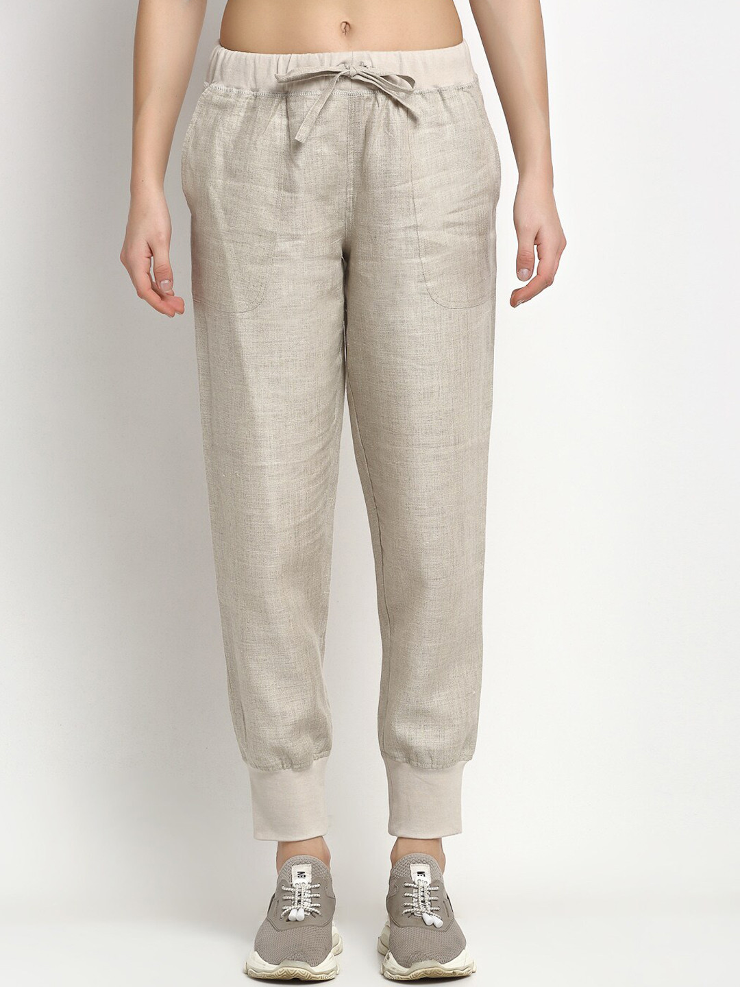 

Rute Women Grey Solid Straight-Fit Linen Joggers