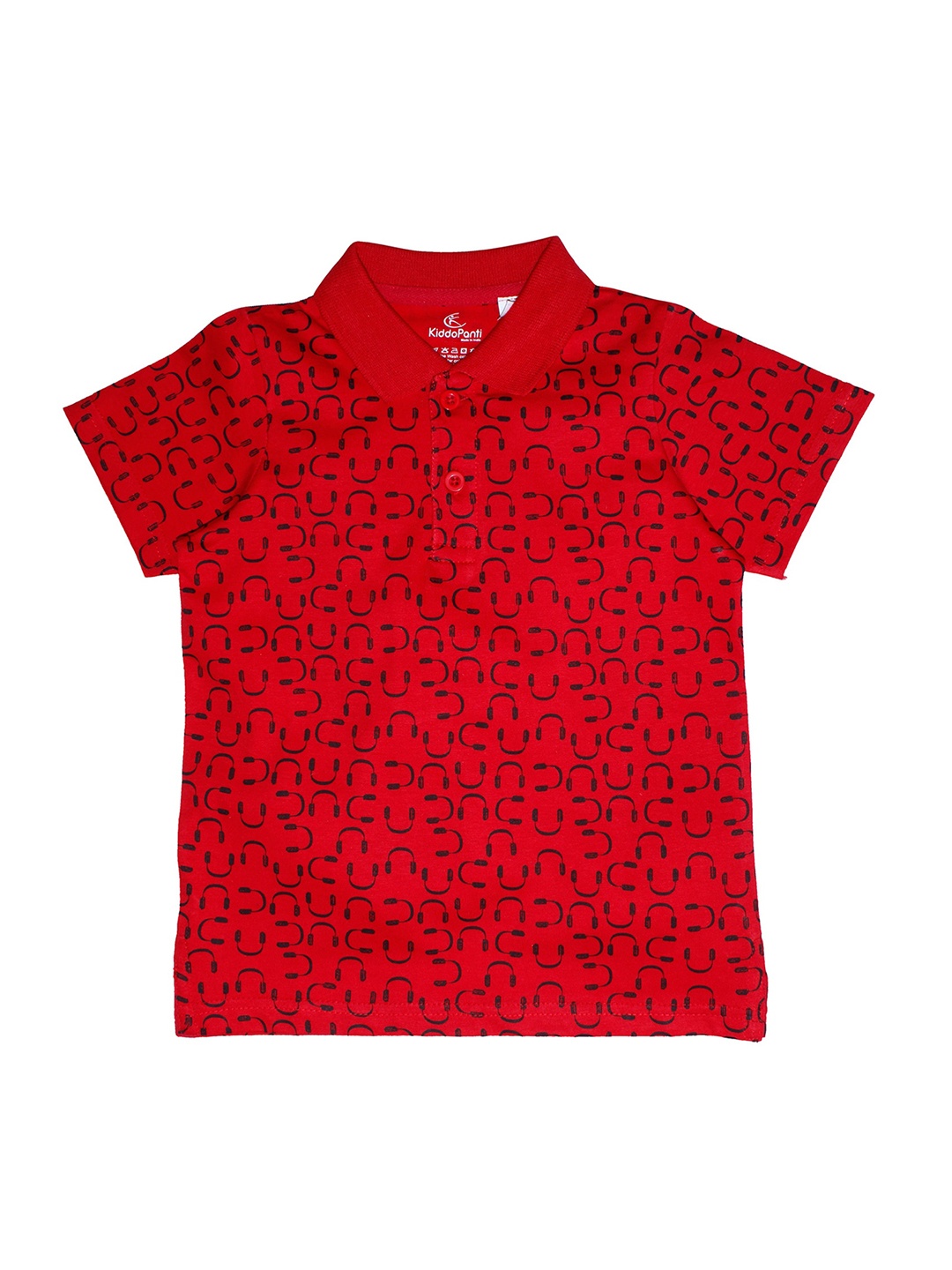 

KiddoPanti Boys Red Printed Polo Collar T-shirt