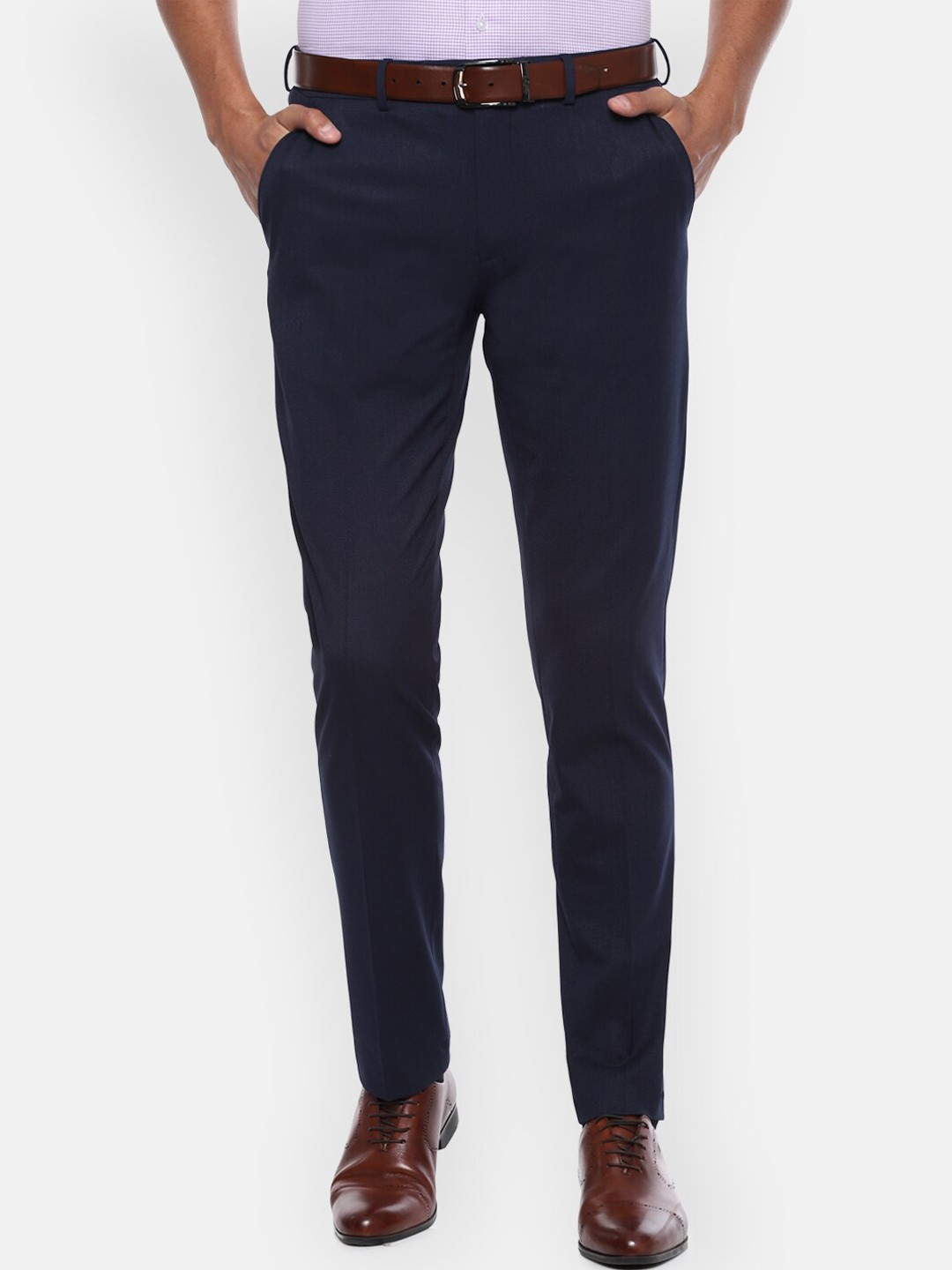 

Van Heusen Men Navy Blue Slim Fit Self Design Formal Trousers