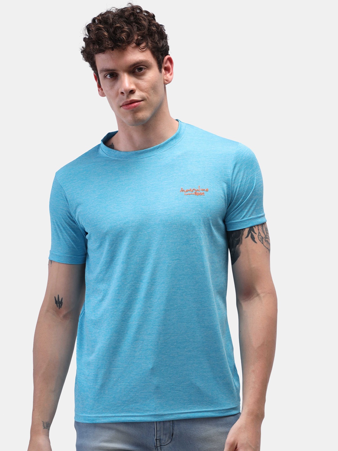 

Masculino Latino Men Turquoise Blue Rapid-Dry Sports T-shirt
