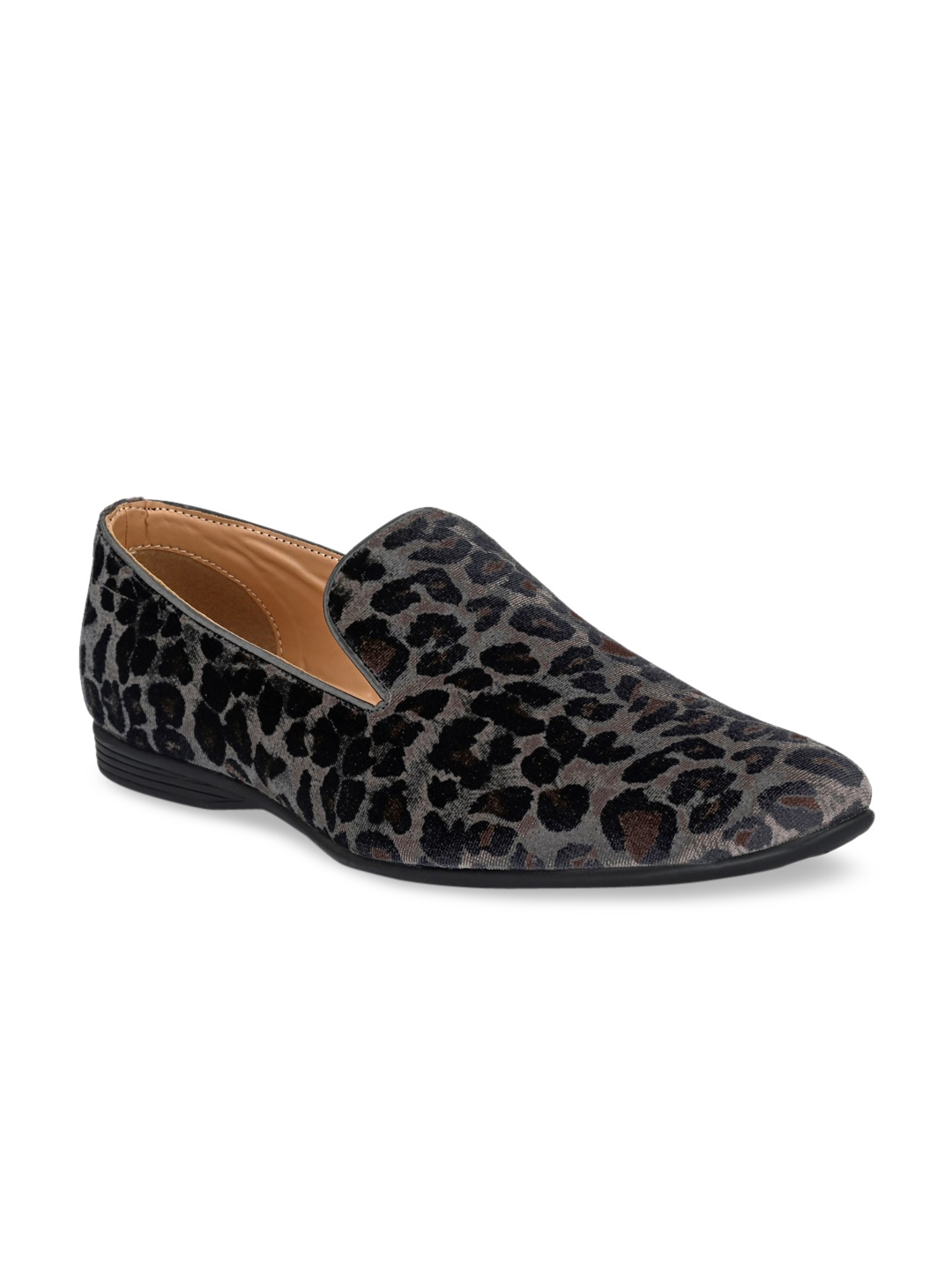 

San Frissco Men Brown Animal Printed Velvet Slip-On Loafers