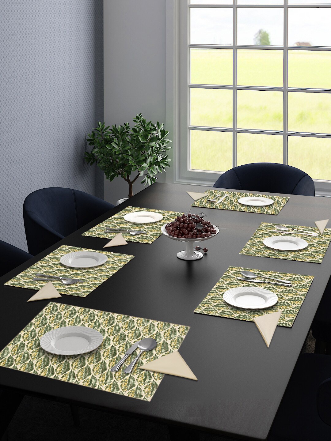 Saral Home Set of 6 Green & Yellow Printed Rectangular Table Placements