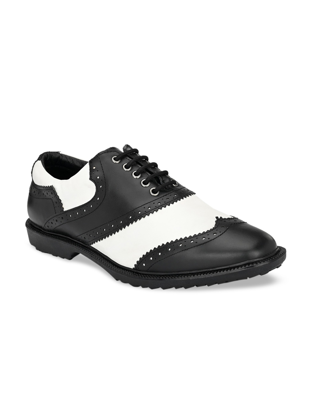 

CARLO ROMANO Men Black & White Colourblocked Genuine Leather Formal Brogues