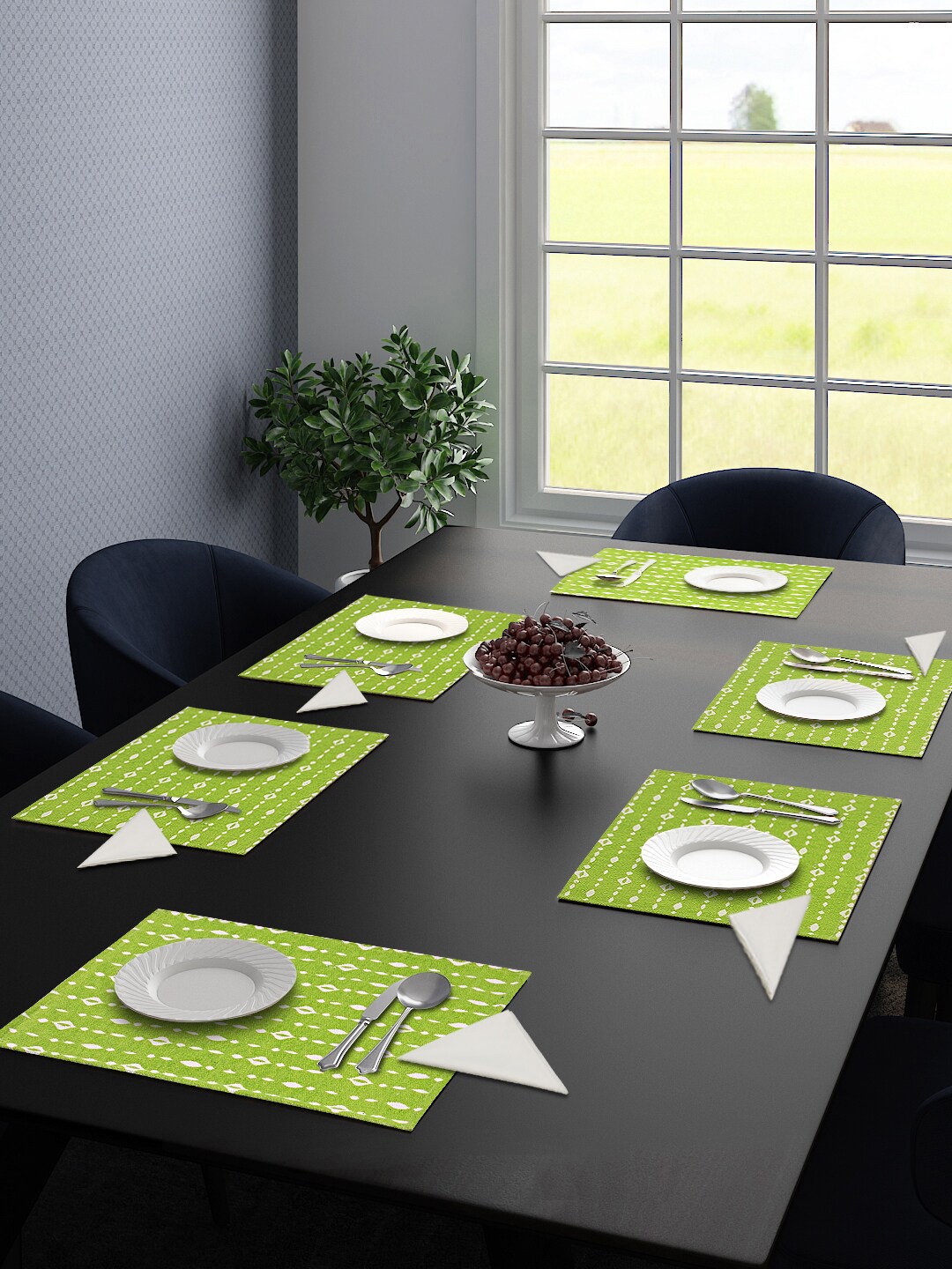 

Saral Home Set of 6 Green & White Printed Table Placemats