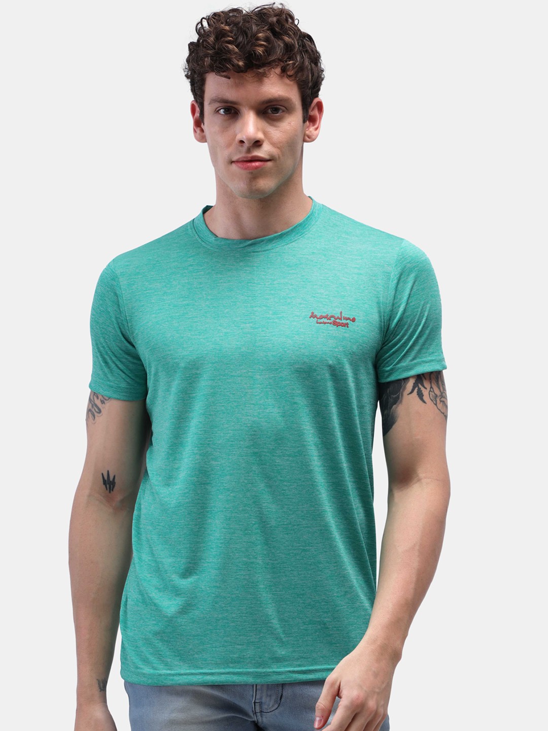 

Masculino Latino Men Sea Green Rapid-Dry Sports T-shirt
