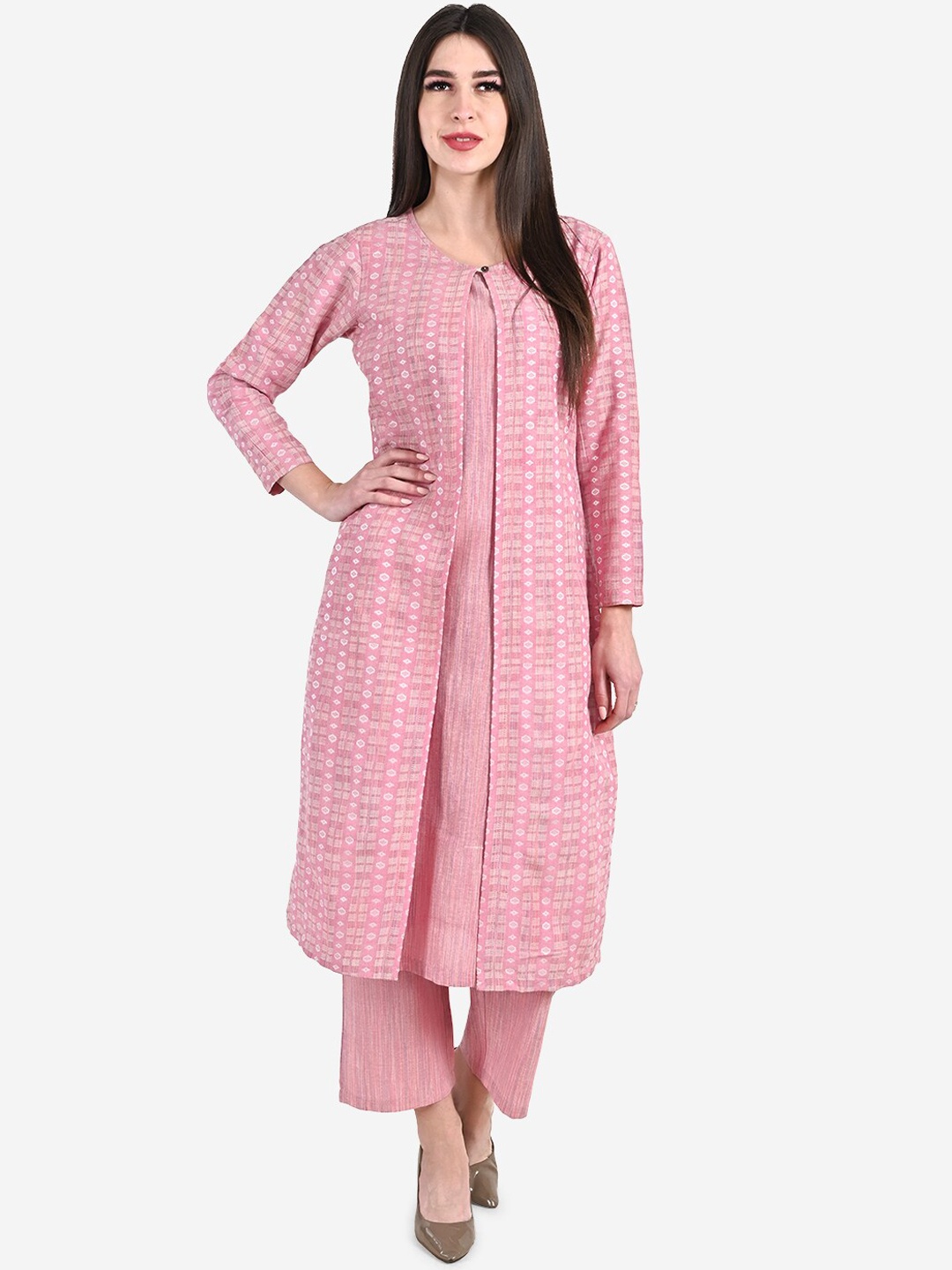 

Be Indi Women Pink Printed Kurta with Palazzos & Dupatta