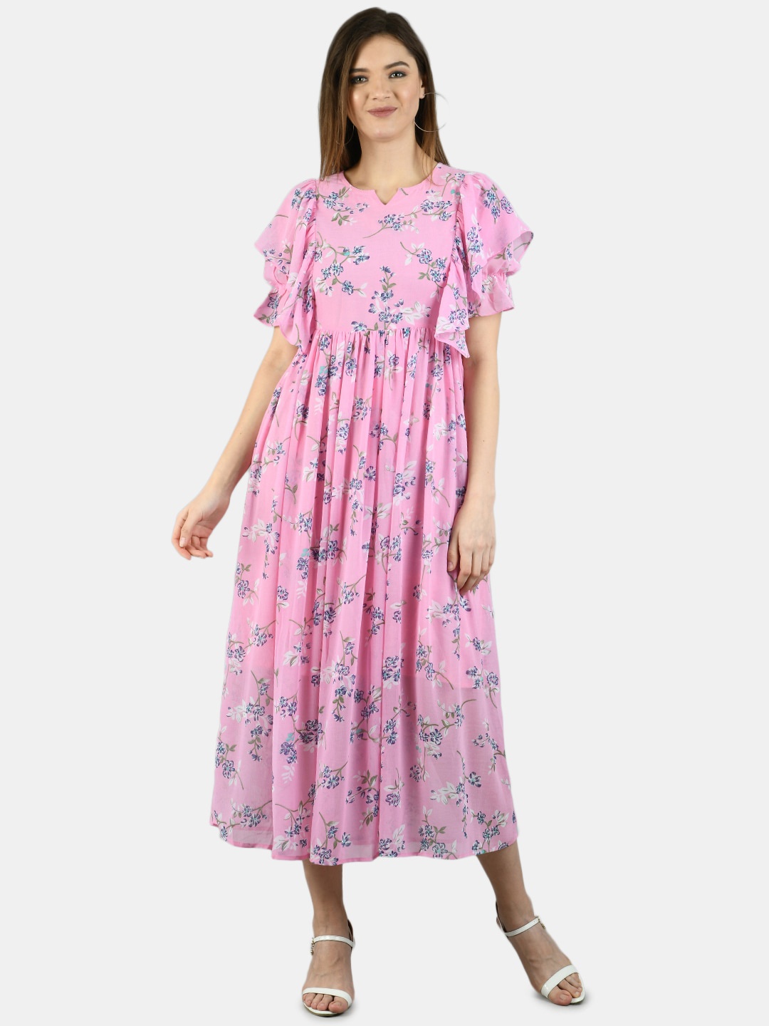 

Myshka Women Pink Printed Fit and Flare Dress