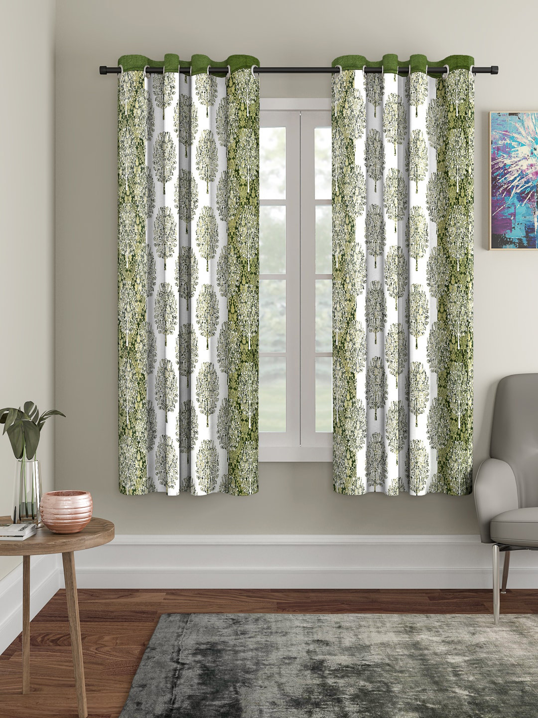 

Cortina Set of 2 White & Green Window Curtains