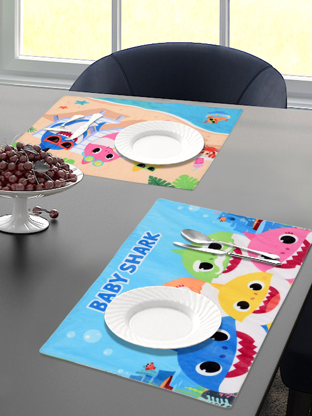 

Saral Home Set Of 2 Blue & Pink Baby Shark Printed Sustainable Rectangular Table Placemats