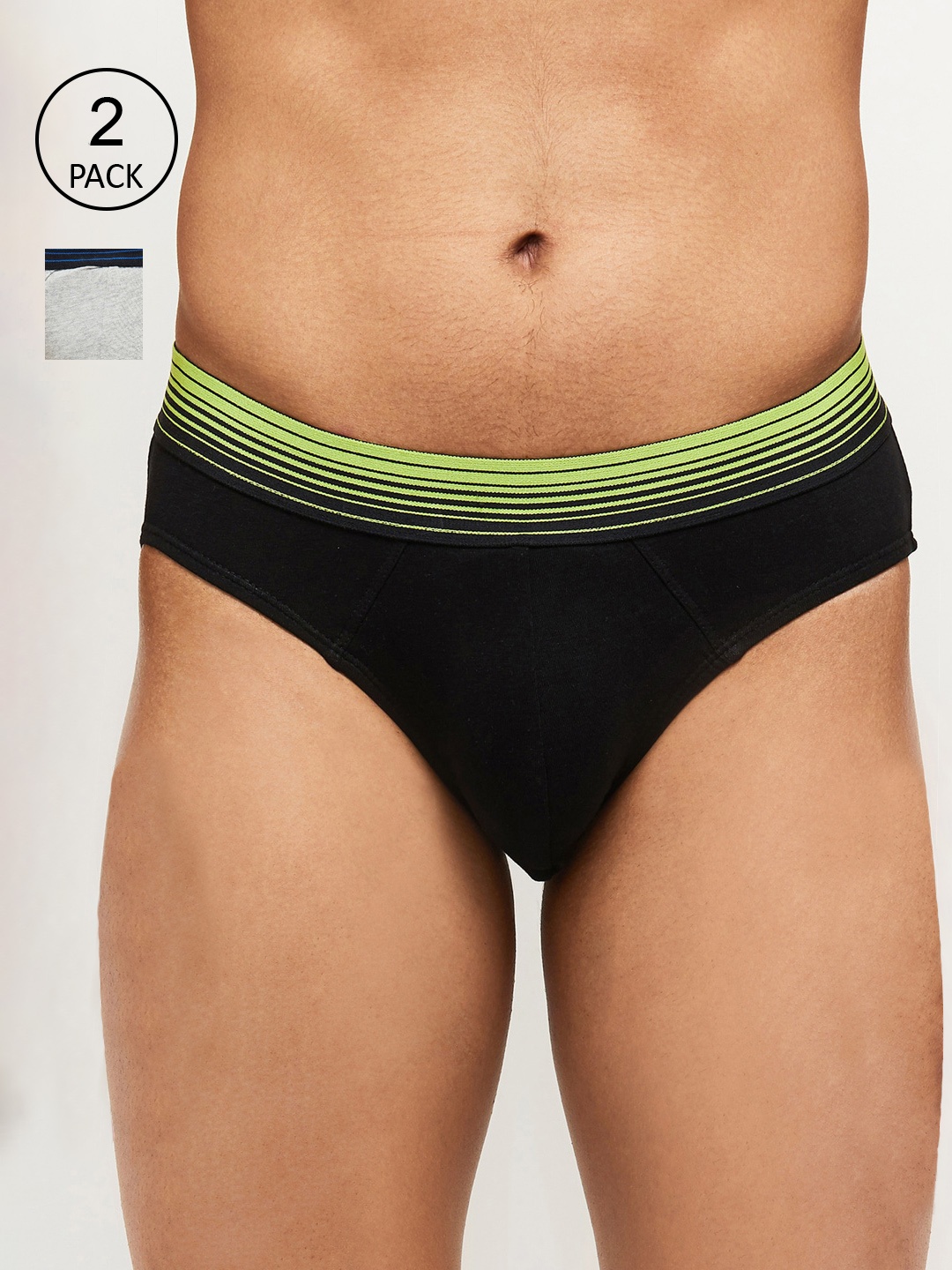 

max Men Pack Of 2 Black & Grey Solid Basic Briefs NOOSNMDBFBKBLACK