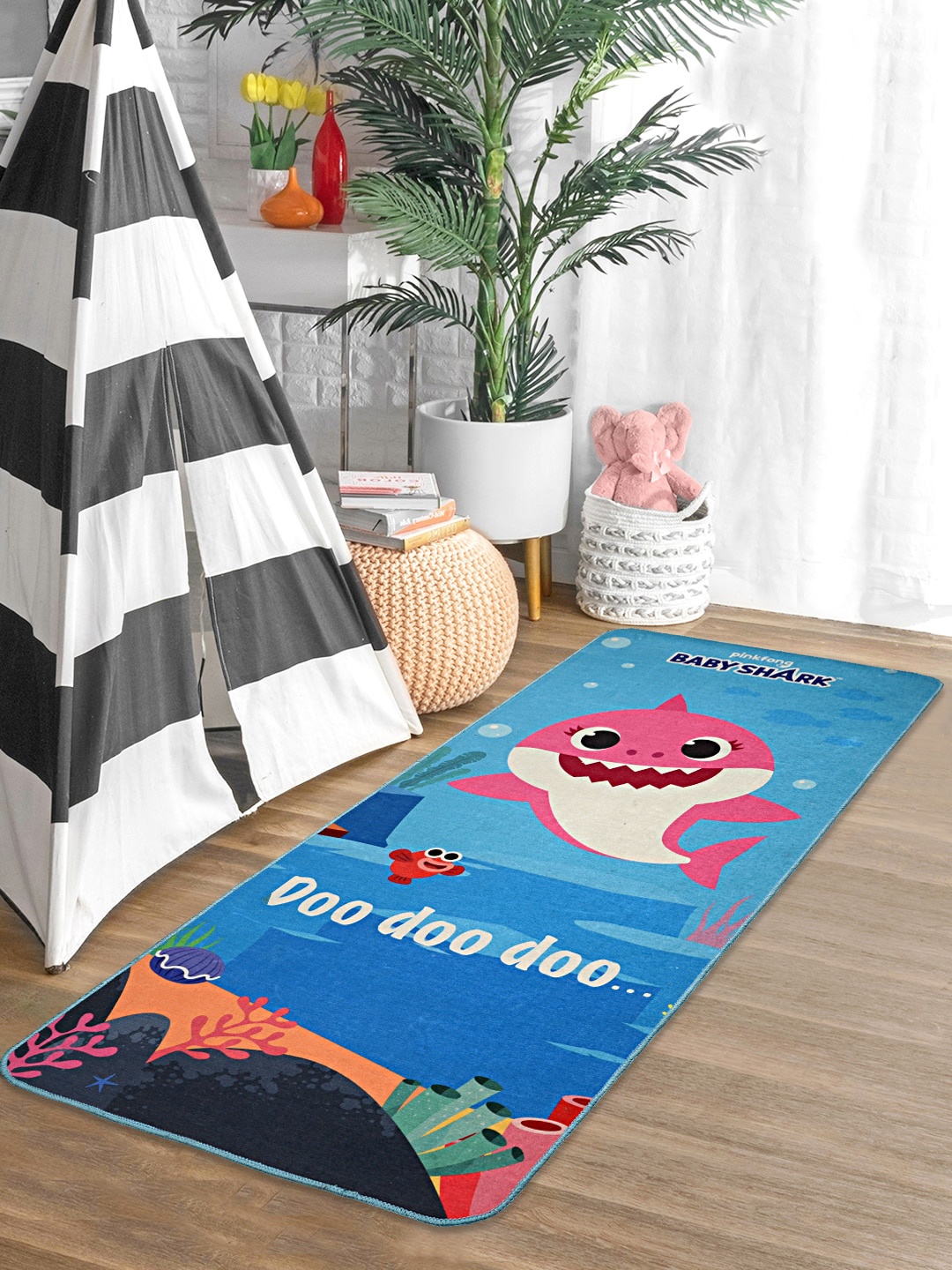 

Saral Home Blue & Pink Baby Shark Printed Anti-Skid Yoga Mat