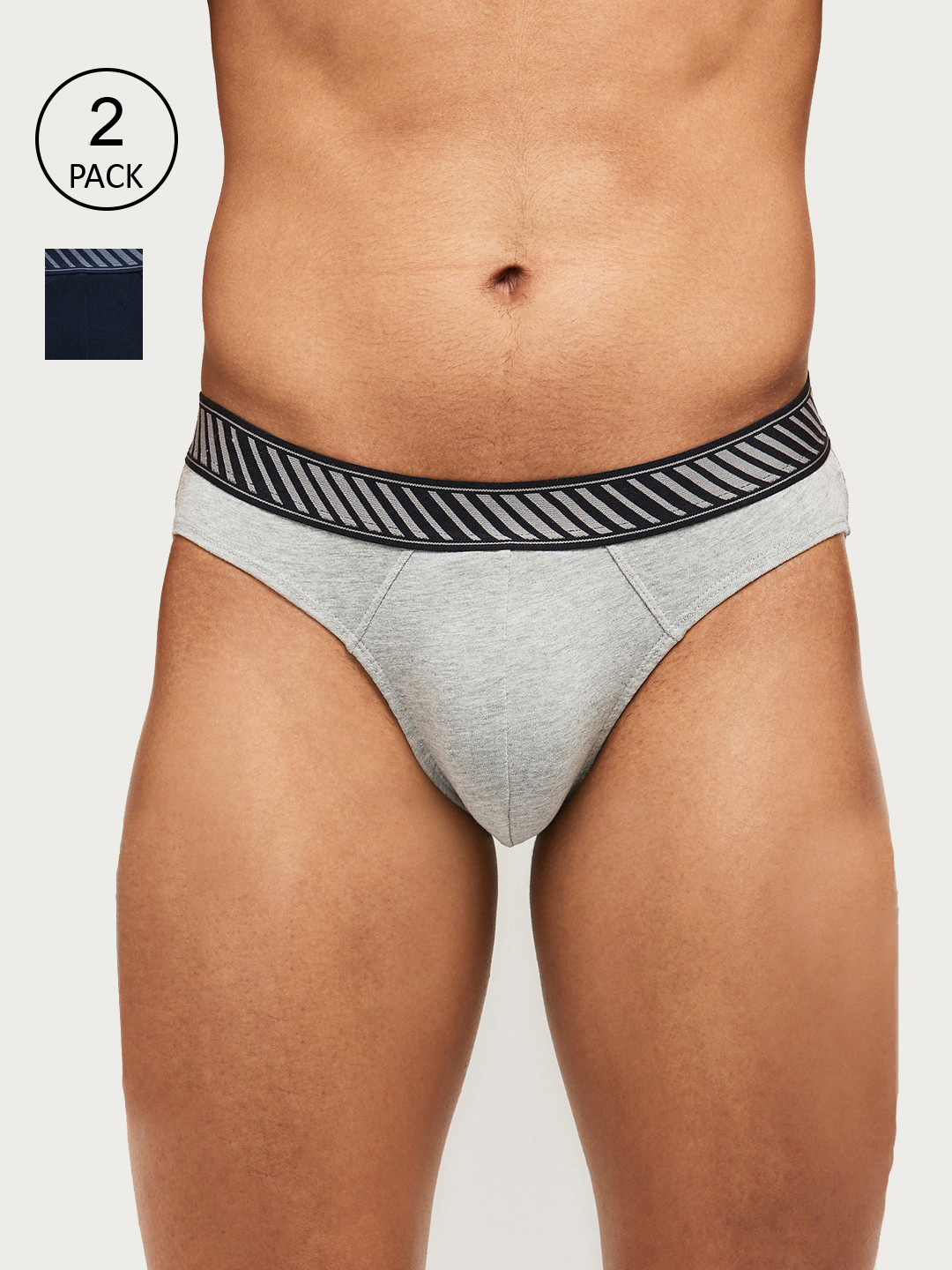 

max Men Pack Of 2 Navy Blue & Grey Solid Basic Briefs NOOSNMDBFNYNAVY