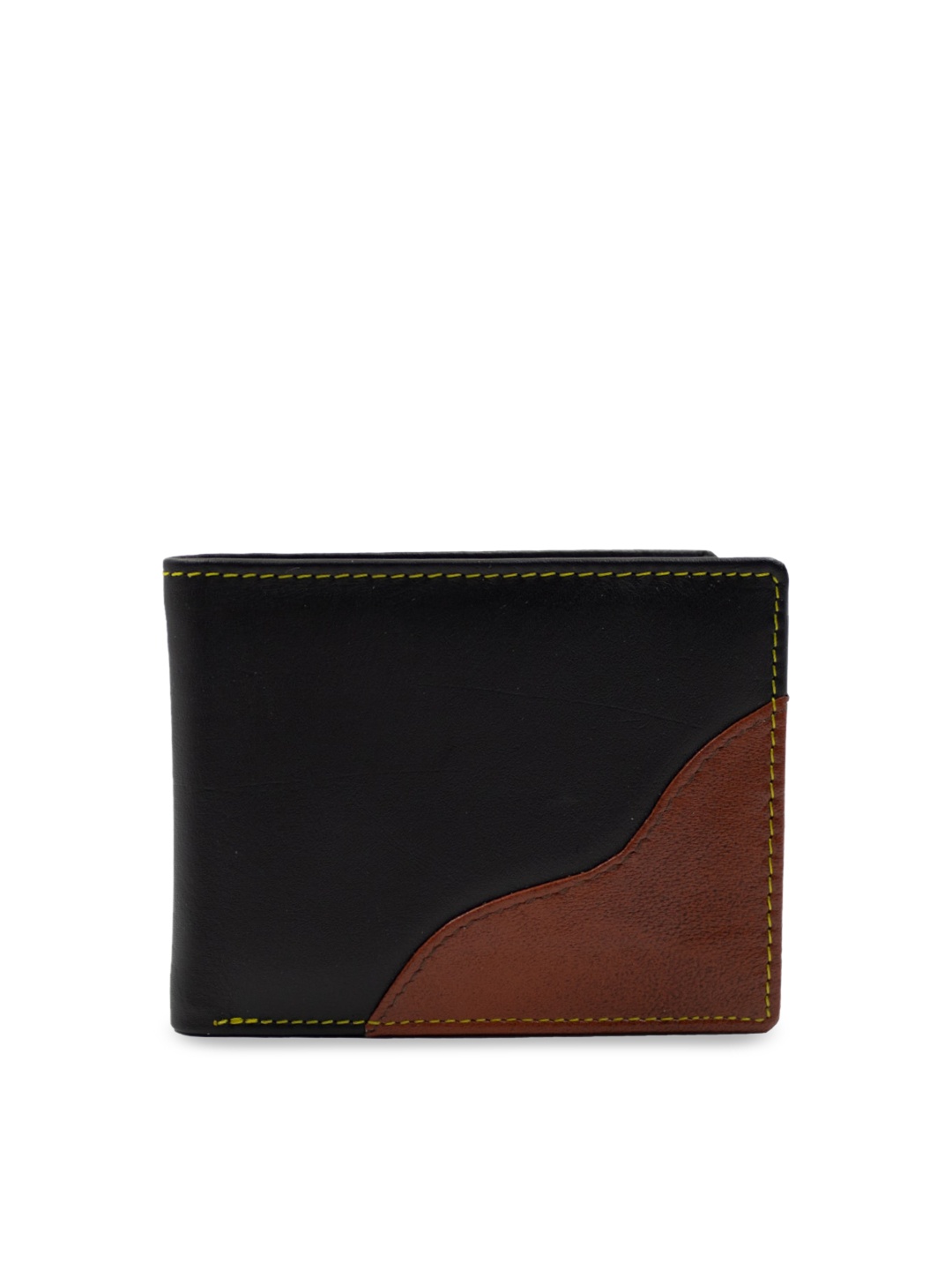 

RICH BORN Men Black & Brown Colourblocked Two Fold Leather Wallet