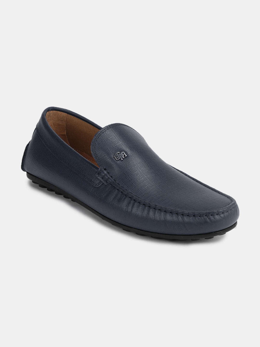 

U.s. Polo Assn. Men Navy Blue Textured Leather Loafers