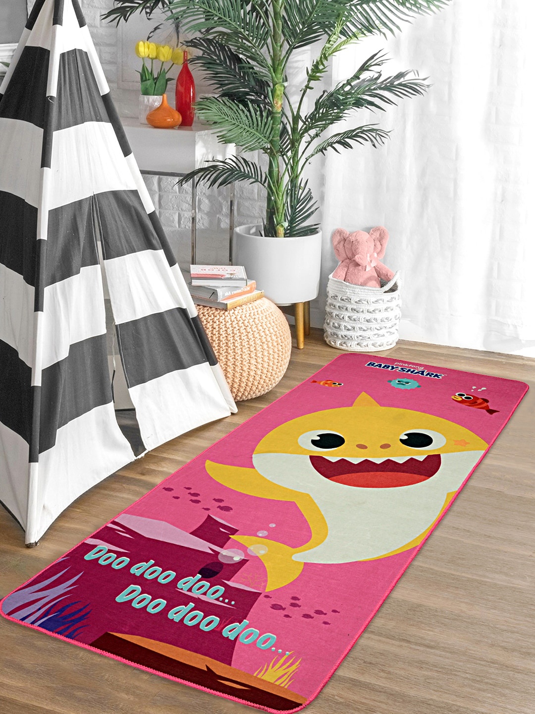 

Saral Home Kids Pink & Yellow Baby Shark Printed Anti-Skid Yoga Mat