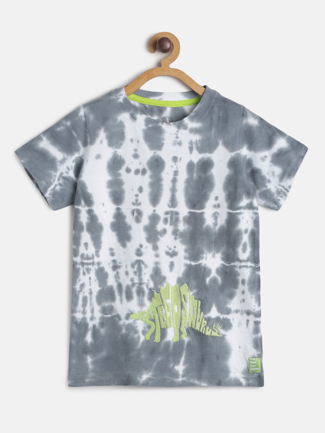 

TALES & STORIES Boys Grey Cotton Dyed Round Neck T-shirt