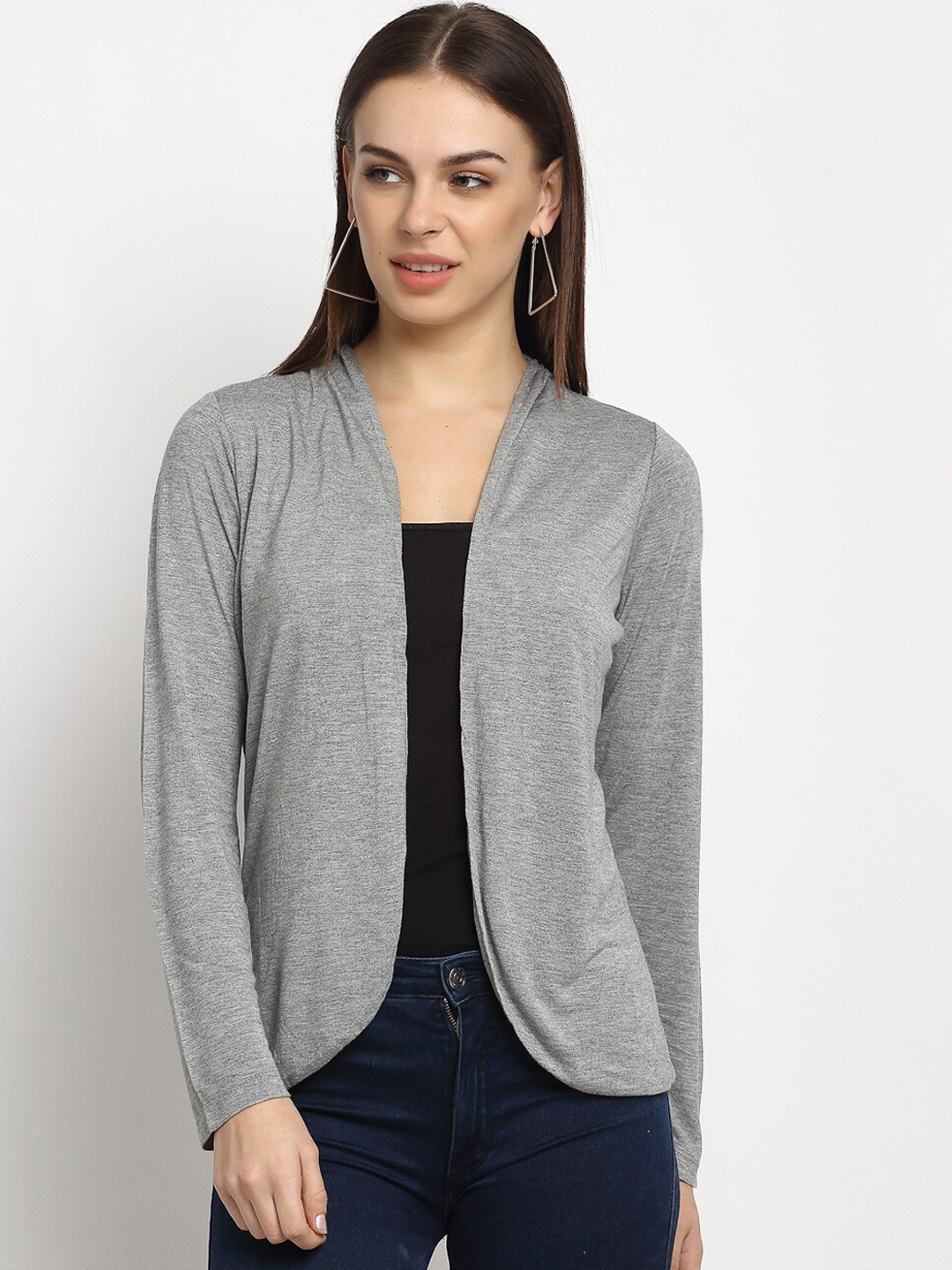 

Rute Women Grey Melange Solid Open Front Shrug
