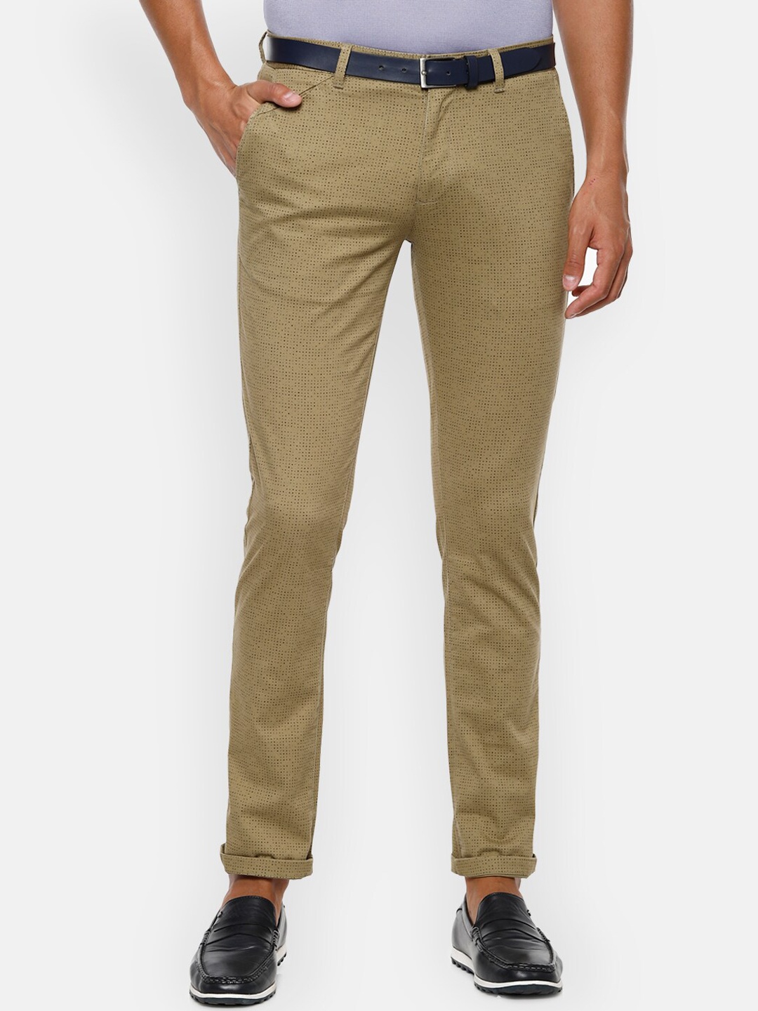 

V Dot Men Beige Slim Fit Printed Regular Trousers