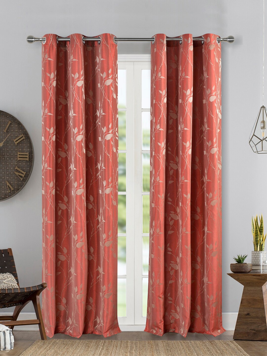 

Deco Window Red & Grey Printed Set of 2 Eyelet Door Curtains