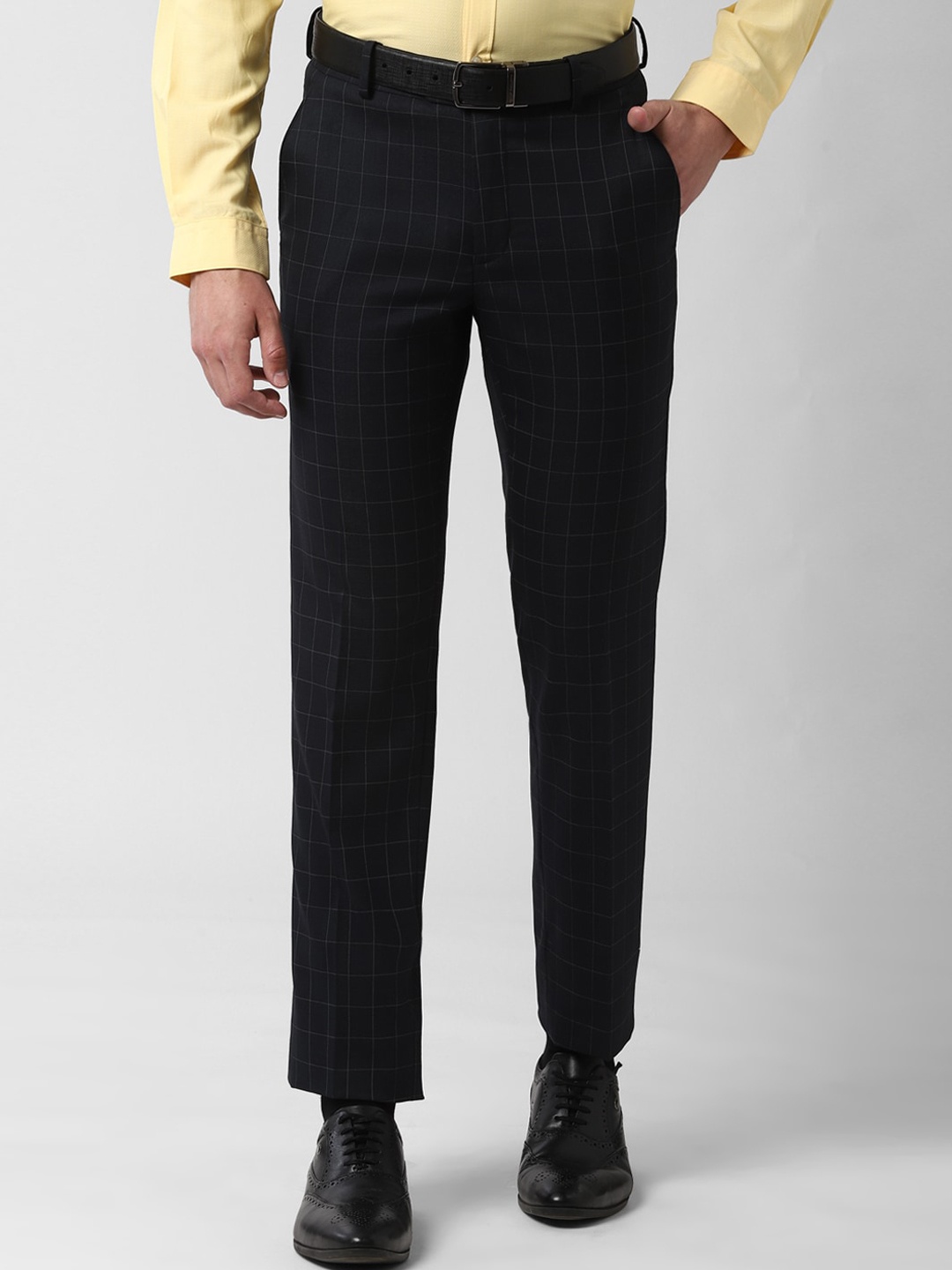 

Peter England Men Black Slim Fit Checked Formal Trousers