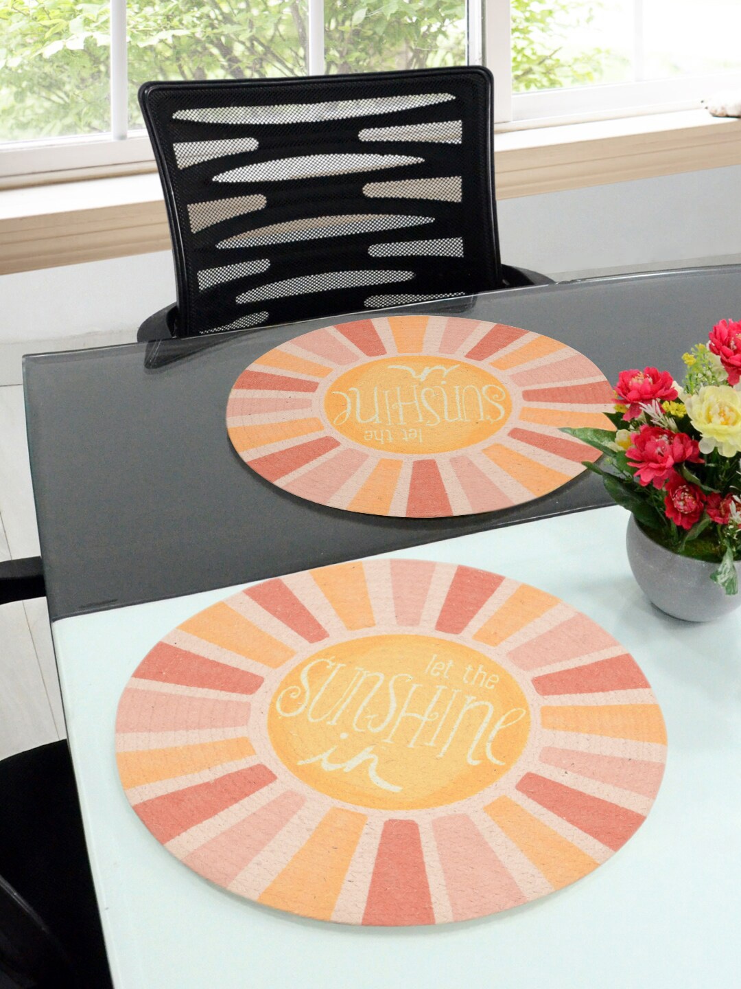 

Saral Home Set Of 2 Yellow & Orange Woven-Design Sustainable Table Placemats