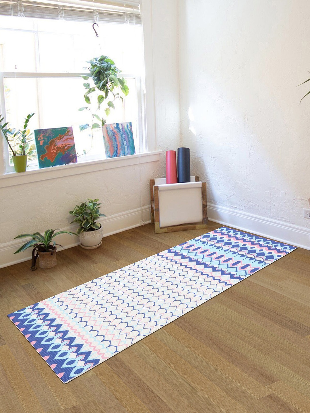

OBSESSIONS White & Blue Printed Rectangular Reversible Anti-Skid Yoga Mat