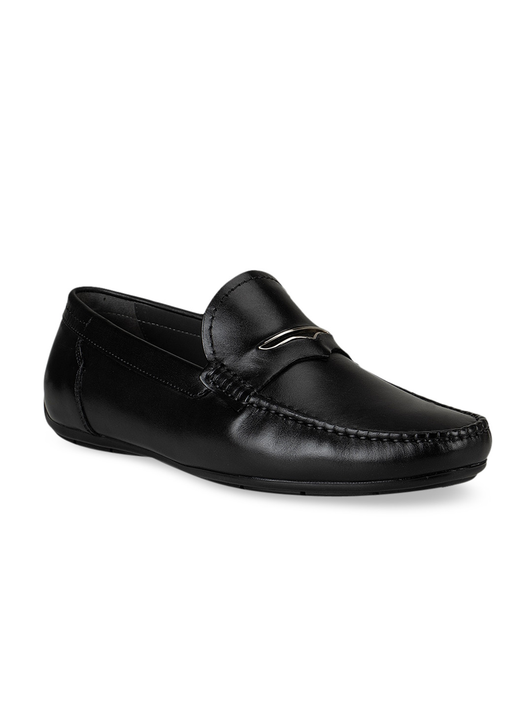 

ROSSO BRUNELLO Men Black Solid Leather Formal Loafers