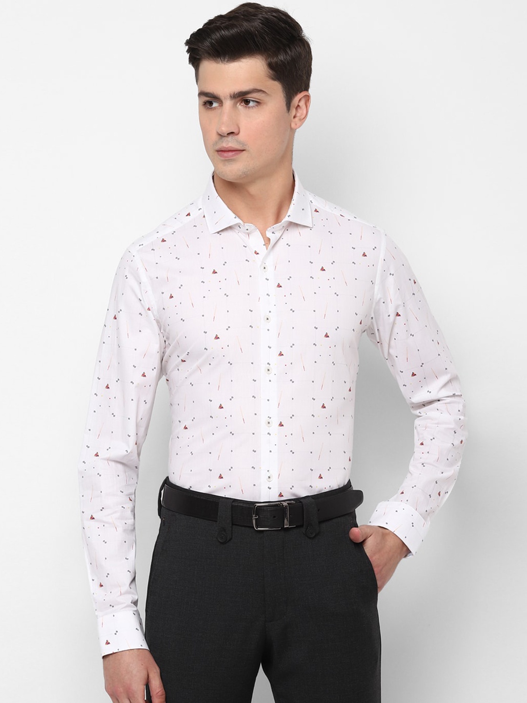 

SIMON CARTER LONDON Men White Slim Fit Printed Cotton Formal Shirt