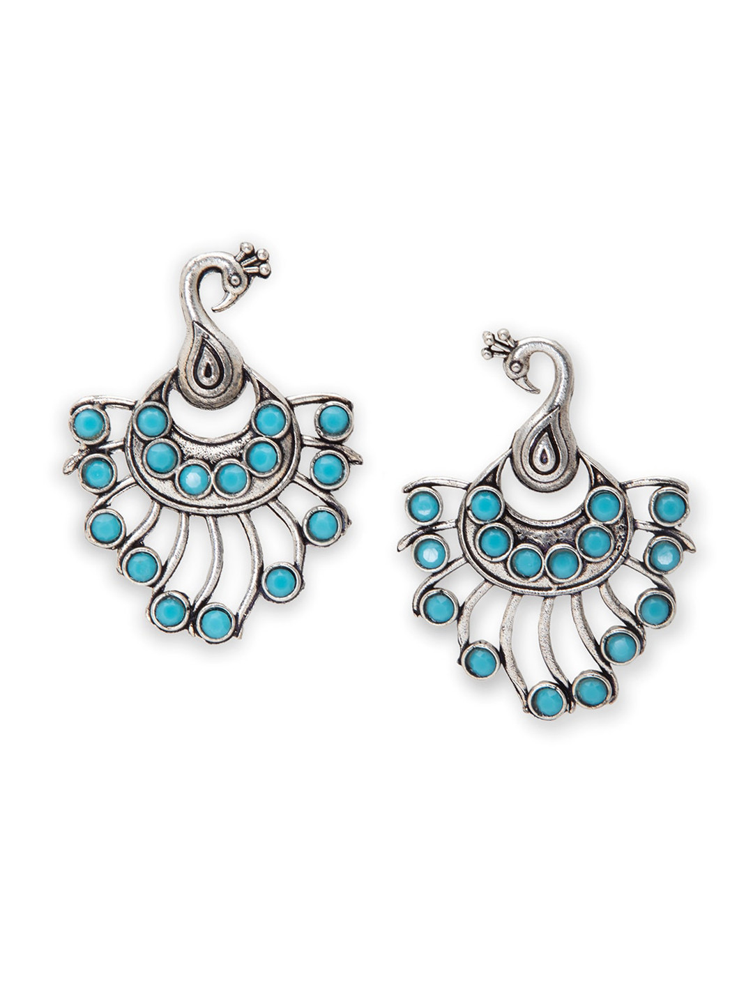 

Rangriti Turquoise Blue Peacock Shaped Drop Earrings