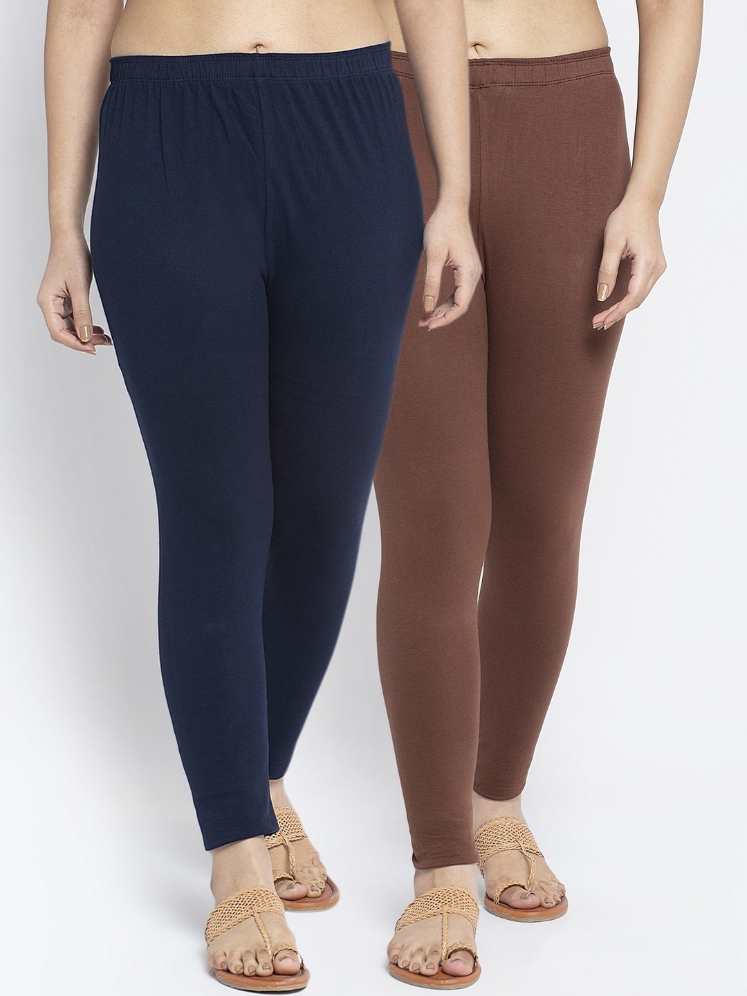 

GRACIT Women Pack Of 2 Solid Ankle-Length Leggings, Navy blue