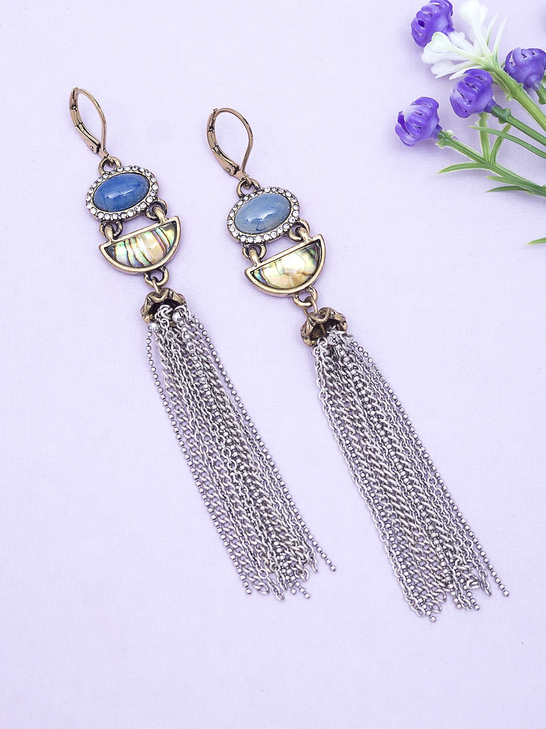

Golden Peacock Gold-Toned Contemporary Drop Earrings