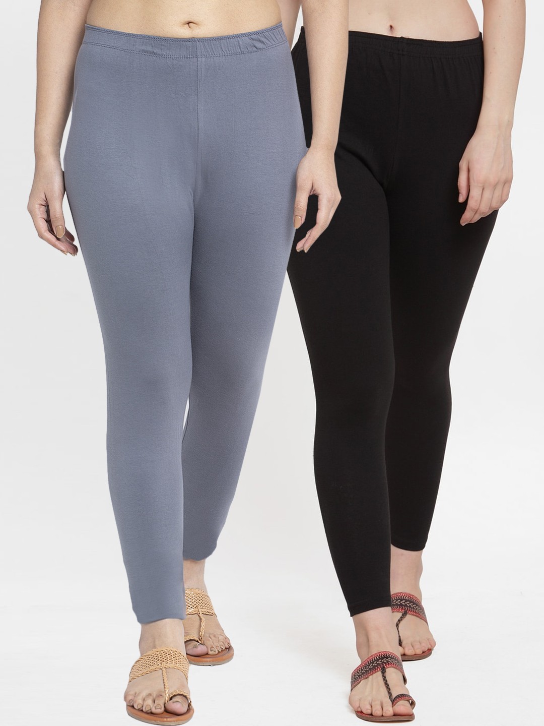

GRACIT Women Pack Of 2 Solid Ankle-Length Leggings, Black