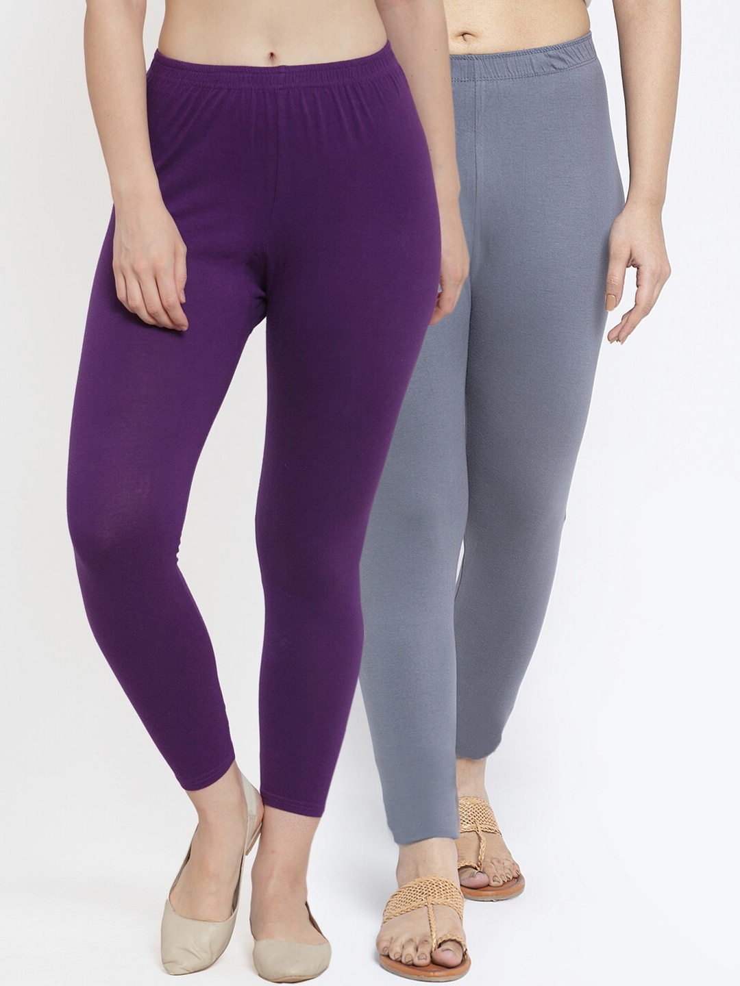 

GRACIT Women Pack Of 2 Solid Ankle-Length Leggings, Grey