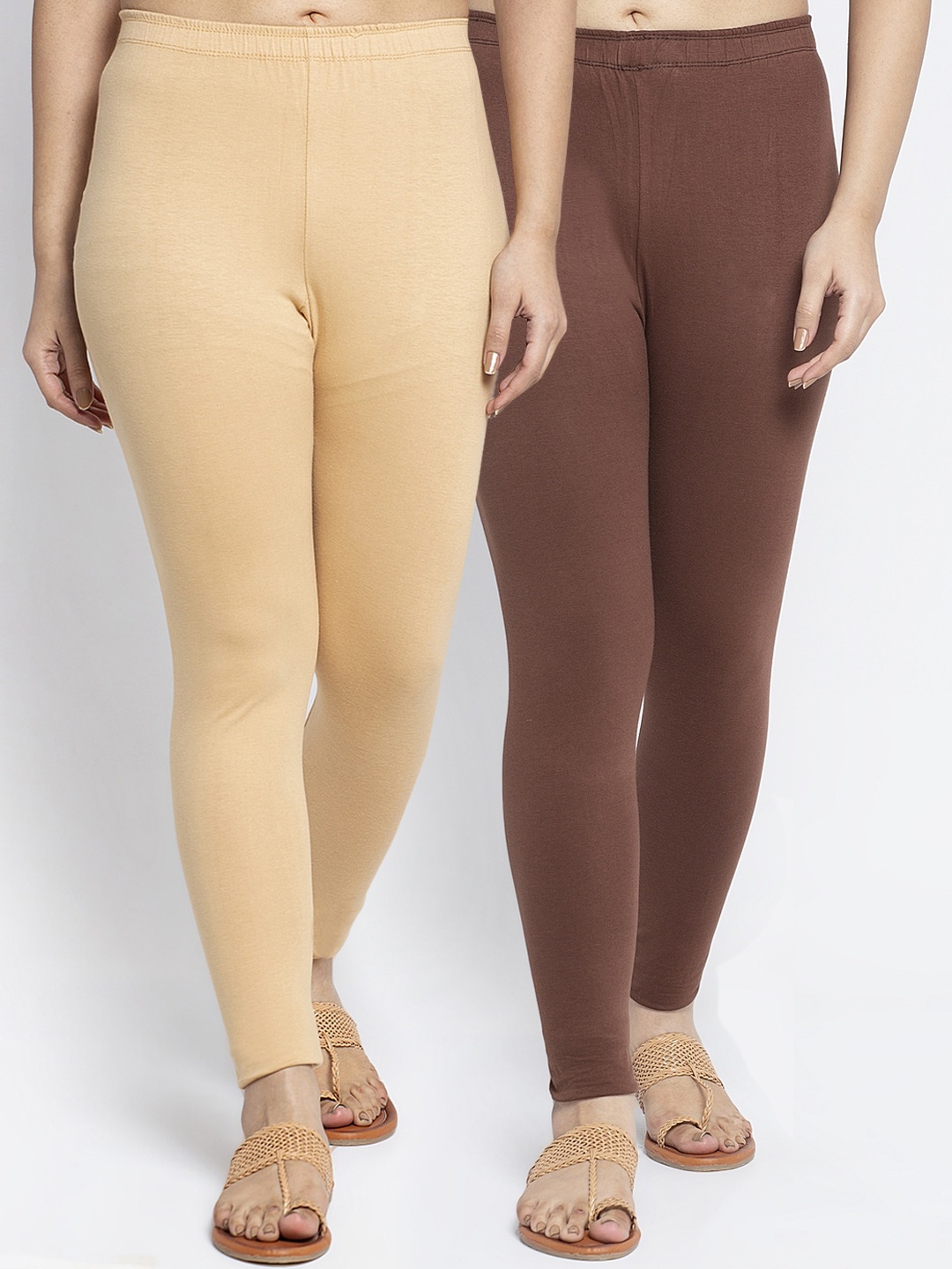 

GRACIT Women Pack Of 2 Solid Ankle-Length Leggings, Beige