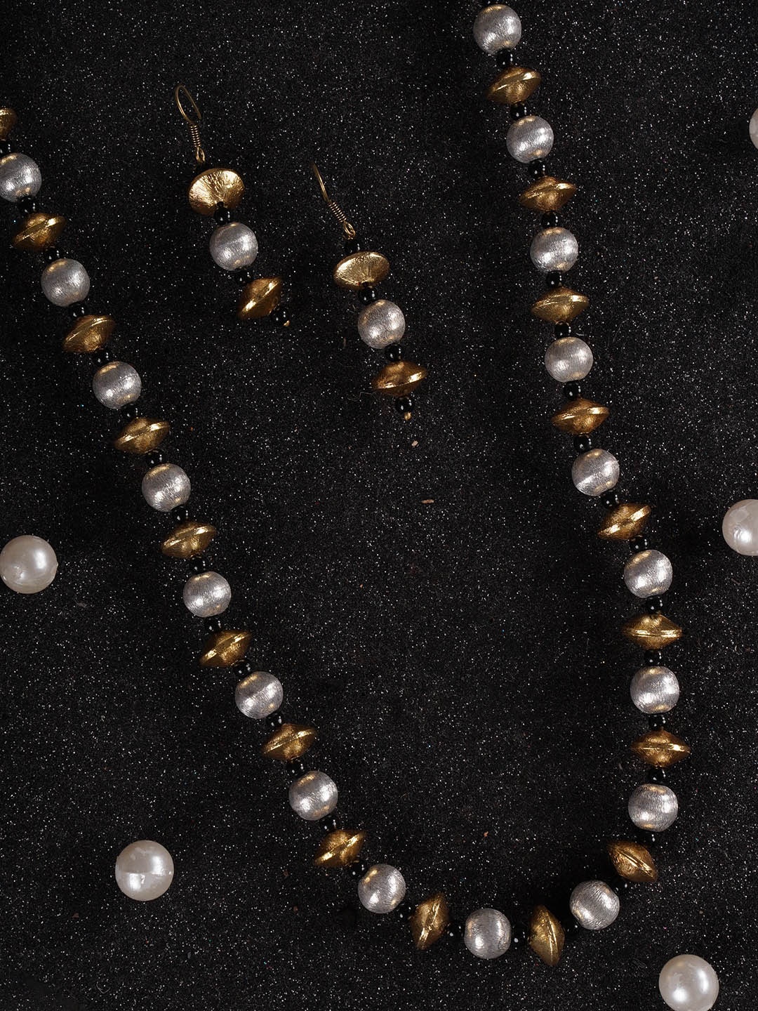 

Shoshaa Gold-Plated Silver-Toned & Black Beaded Handcrafted Jewellery Set