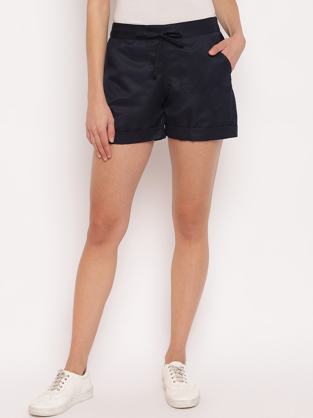 

Mayra Women Navy Blue Solid Regular Fit Regular Shorts