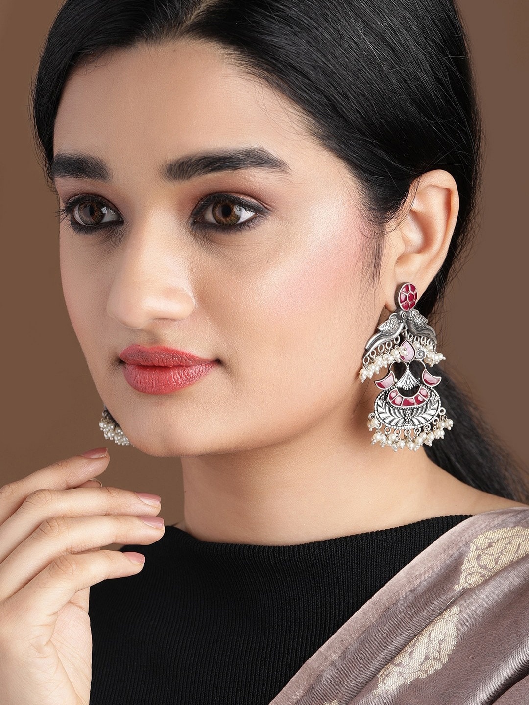 

Rubans Silver-Toned Contemporary Jhumkas