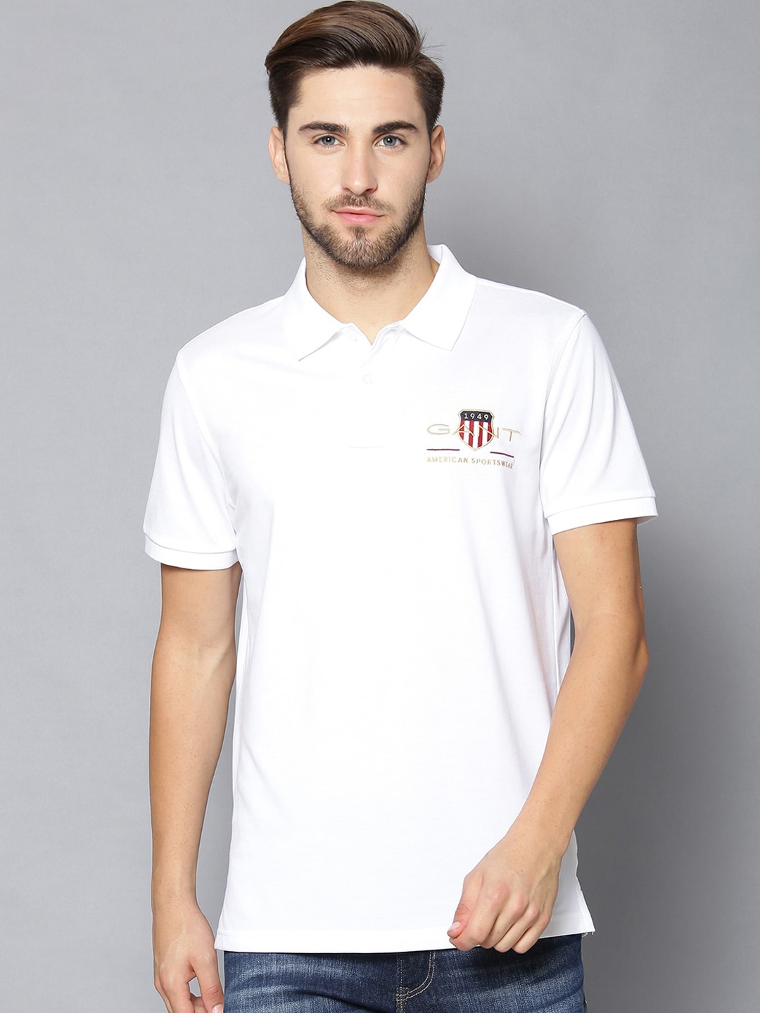 

GANT Men White Solid Polo Collar T-shirt
