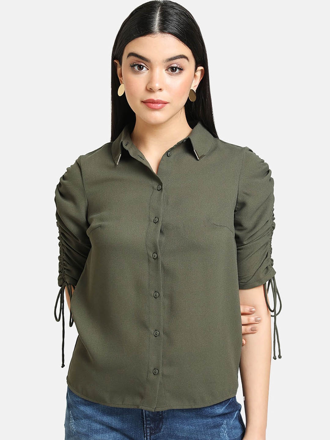 

Kazo Women Olive Green Regular Fit Solid Casual Shirt