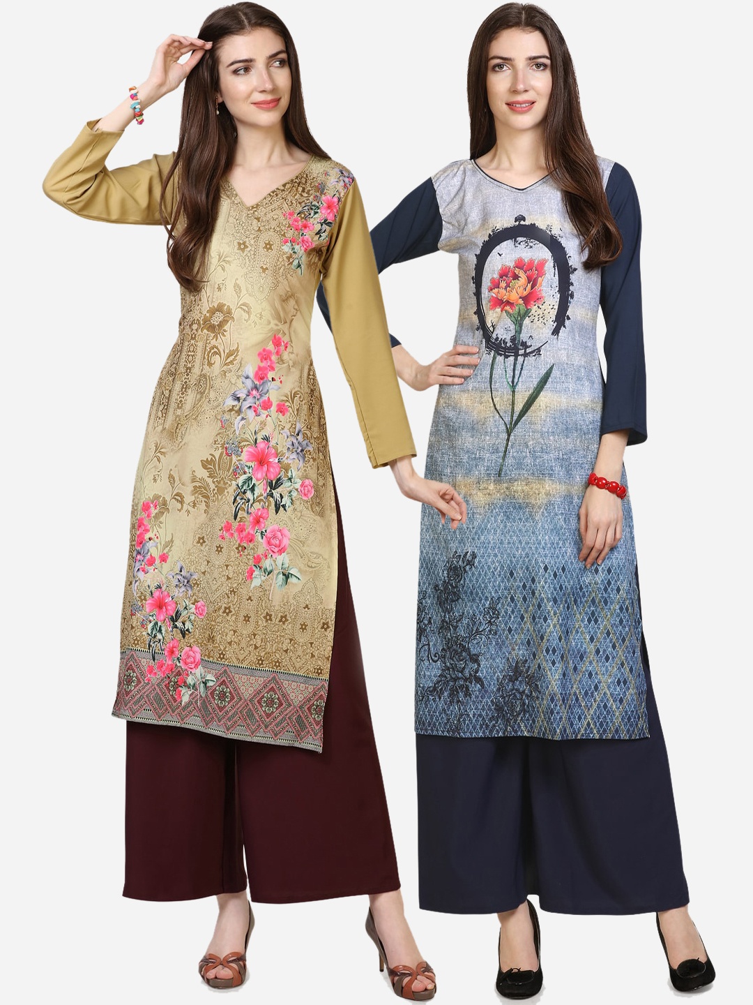 

Florence Women Pack Of 2 Printed Kurta with Palazzos, Beige