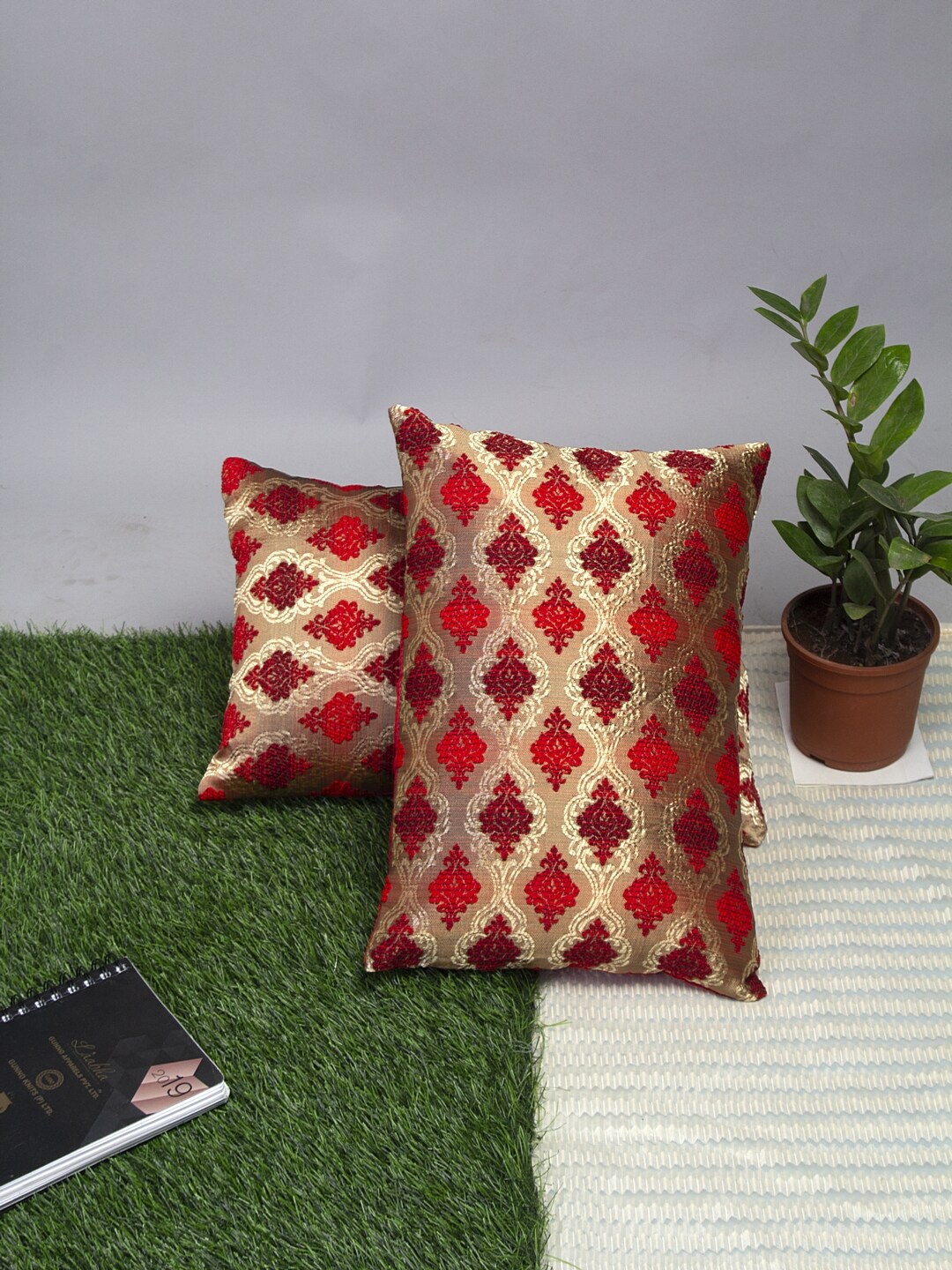 

Alina decor Red & Beige Set of 2 Ethnic Motifs Rectangle Cushion Covers