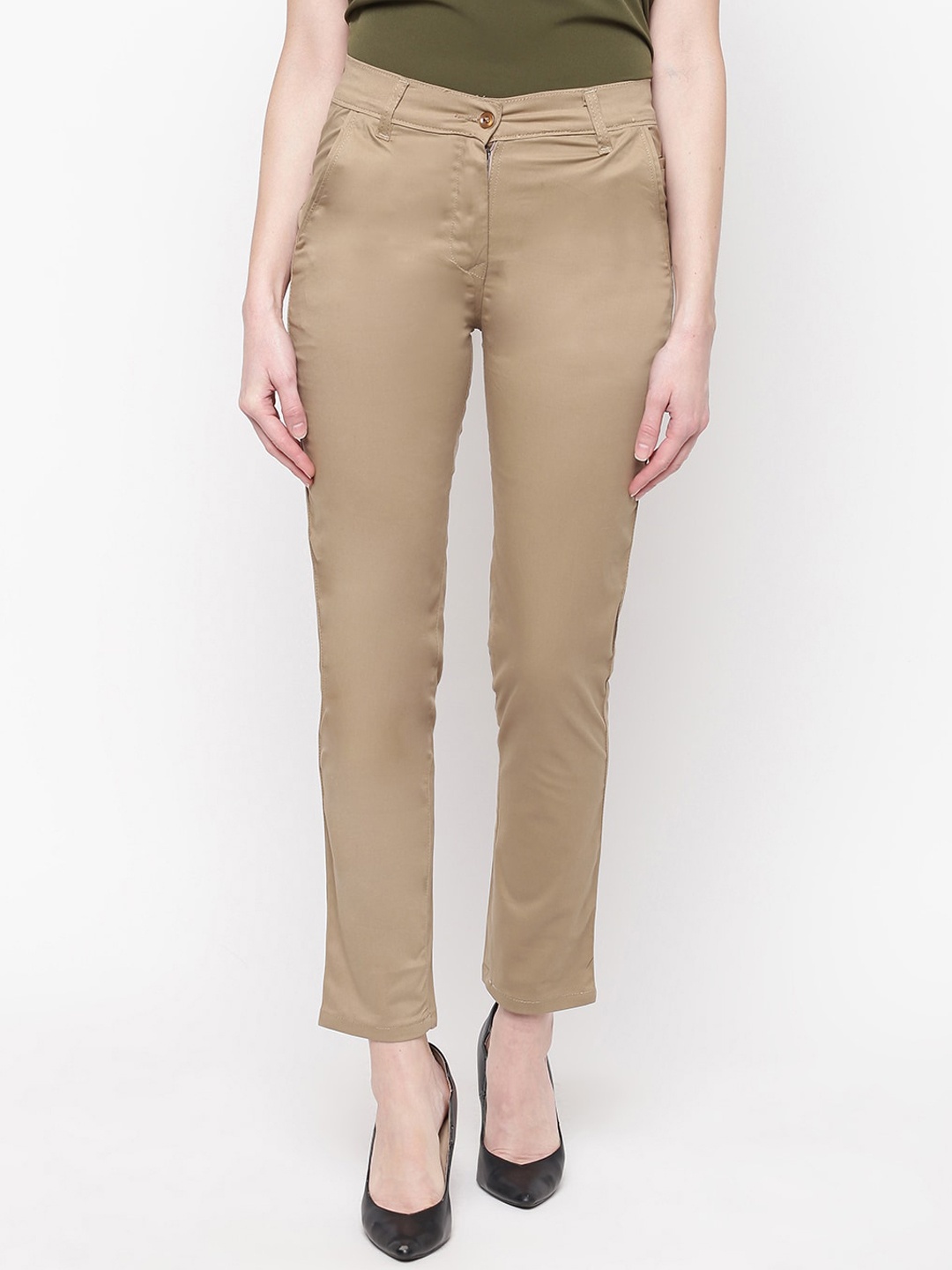 

Mayra Women Khaki Skinny Fit Solid Cropped Regular Trousers