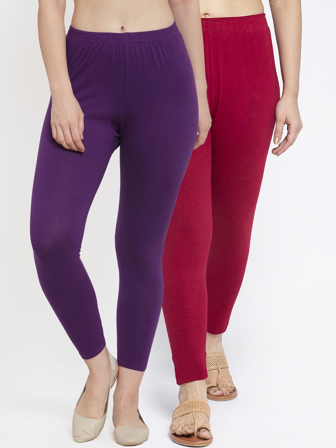 

GRACIT Women Pack Of 2 Solid Ankle-Length Leggings, Maroon