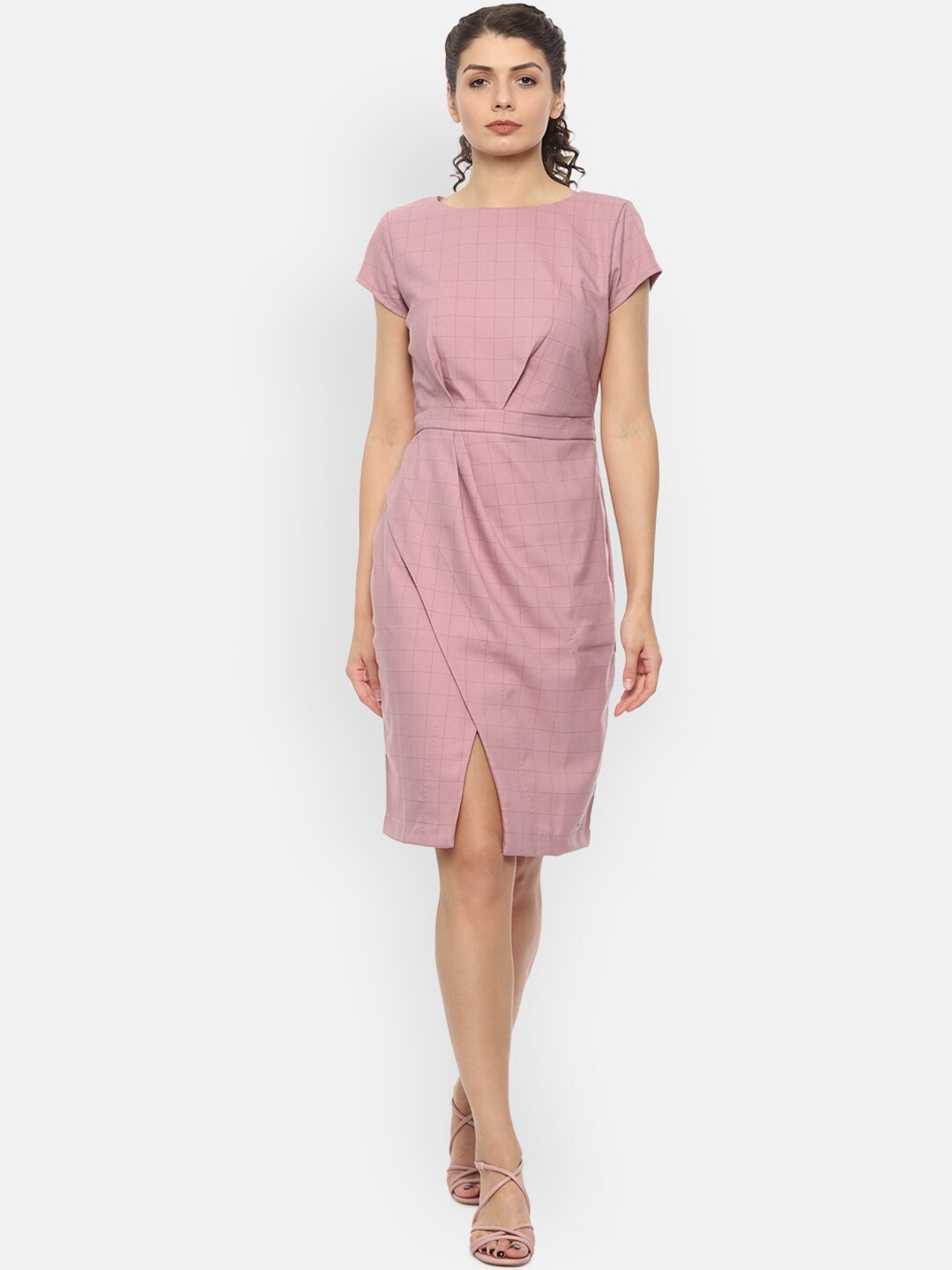 

Van Heusen Woman Pink Checked Sheath Dress