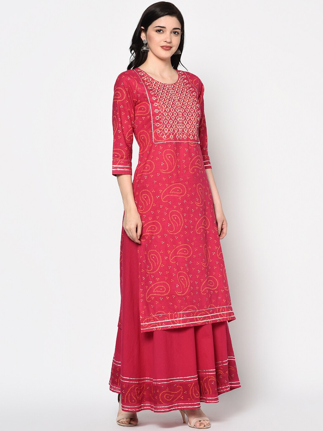 

GULMOHAR JAIPUR Women Pink Embroidered Kurta with Sharara